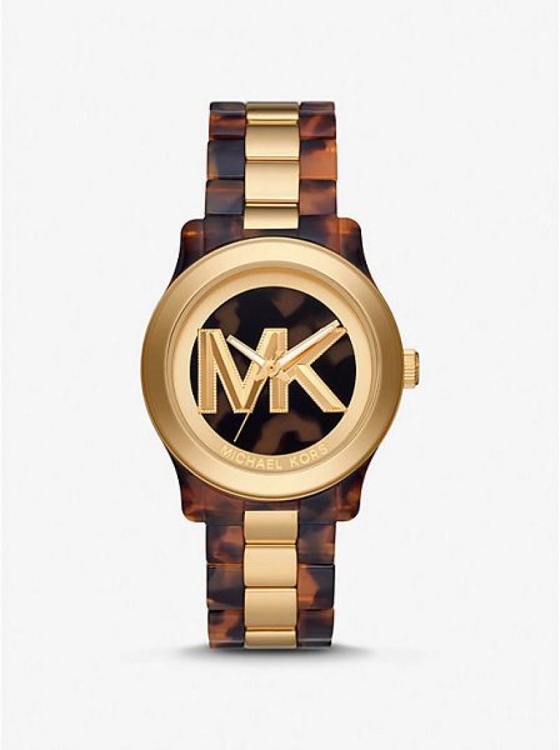 Michael Kors Runway And Tortoiseshell Acetate Horloge Dames Goud | 148620-ULG