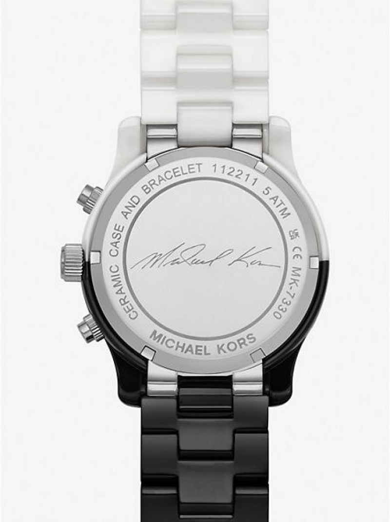 Michael Kors Runway Keramiek Horloge Dames Zwart Wit | 793056-CJL