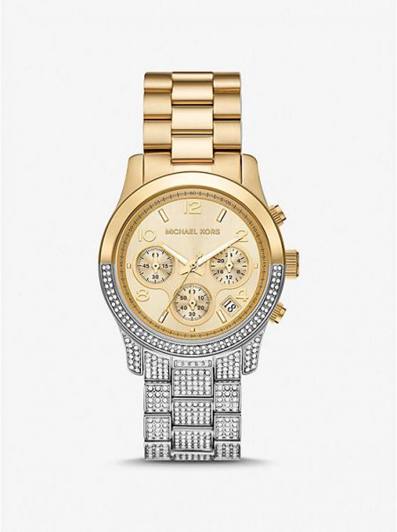 Michael Kors Runway Pave Horloge Dames Zilver Goud | 902657-XFG