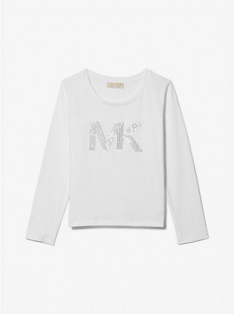 Michael Kors Sequined Logo Katoenen T-shirts Kinderen Wit | 798512-KLM