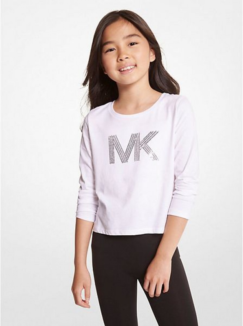 Michael Kors Sequined Logo Katoenen T-shirts Kinderen Wit | 798512-KLM