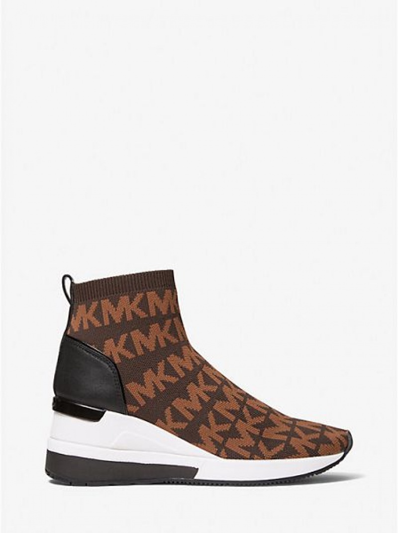 Michael Kors Skyler Logo Stretch Knit Sock Sneakers Dames Chocola | 792560-AXN