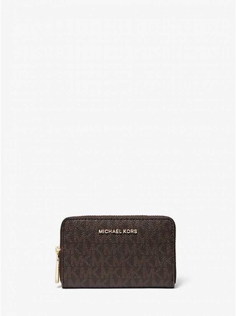 Michael Kors Small Logo And Leren Portefeuille Dames Bruin | 621805-NYR