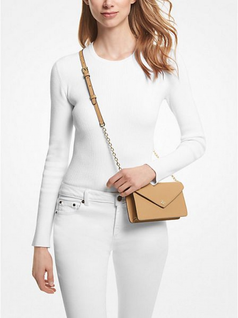 Michael Kors Small Saffiano Leren Envelope Crossbodytassen Dames Bruin | 389465-TQY