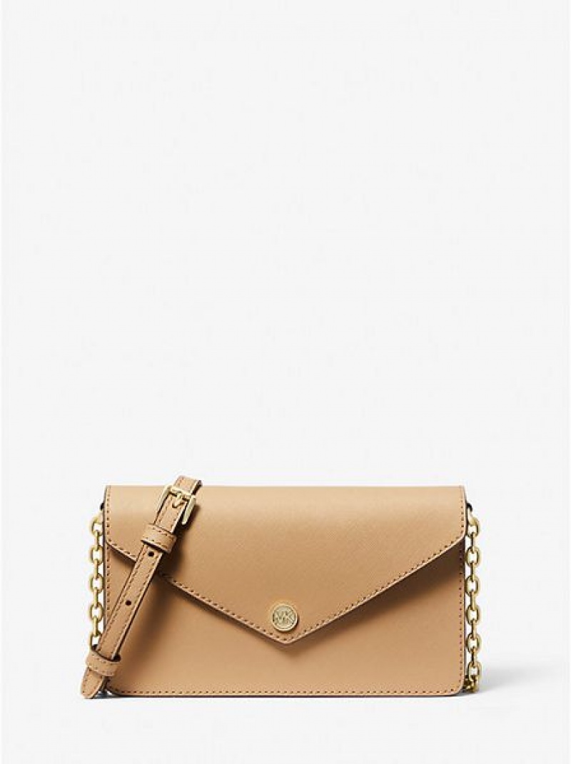 Michael Kors Small Saffiano Leren Envelope Crossbodytassen Dames Bruin | 389465-TQY