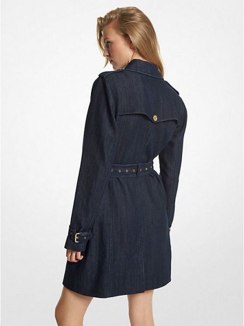 Michael Kors Stretch Denim Belted Trench Jassen Dames Donkerblauw | 174208-TZM