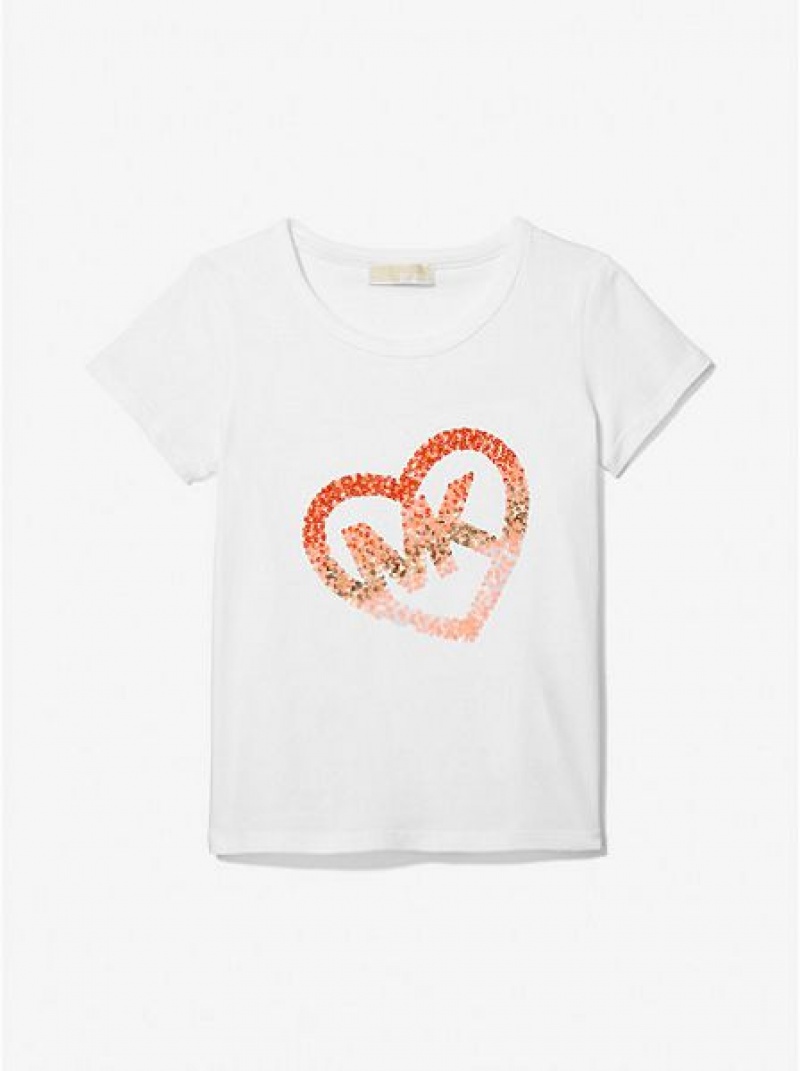 Michael Kors Stretch Katoenen Sequined Logo Heart T-shirts Kinderen Wit | 032467-YMH