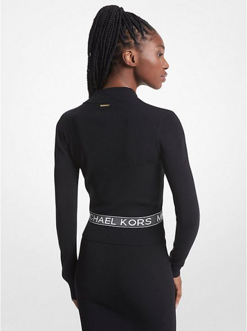 Michael Kors Stretch Knit Logo Tape Zip-up Jassen Dames Zwart | 742015-ZDA