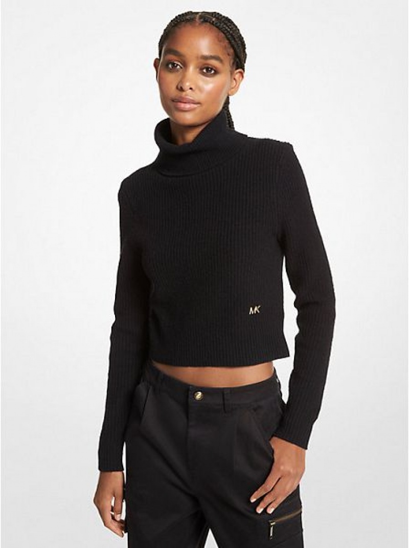 Michael Kors Stretch Wol Cropped Turtleneck Truien Dames Zwart | 612834-JIW