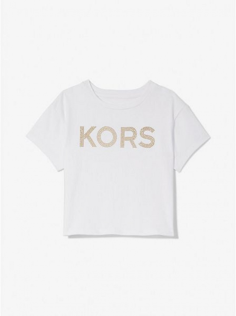 Michael Kors Studded Katoenen T-shirts Kinderen Wit | 384172-WNO