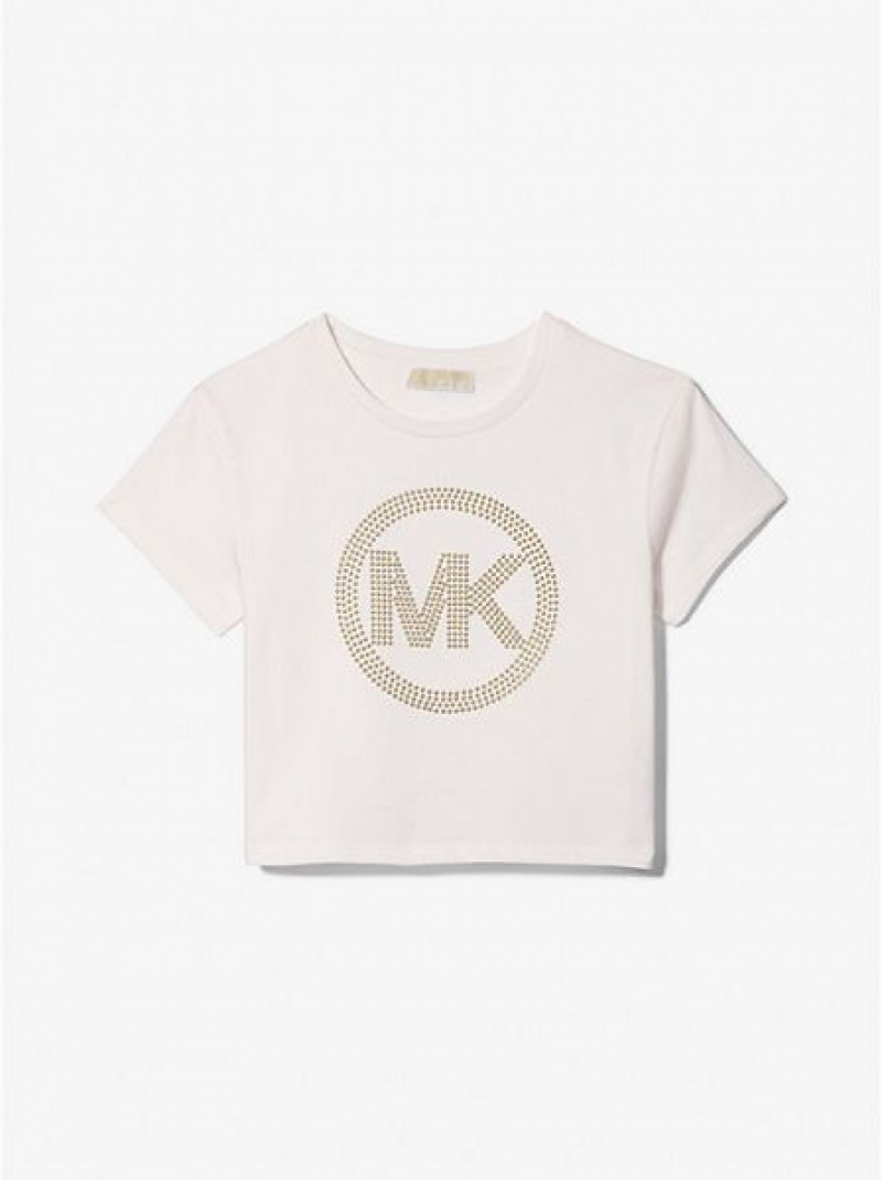 Michael Kors Studded Logo Katoenen T-shirts Kinderen Wit | 389502-HKV