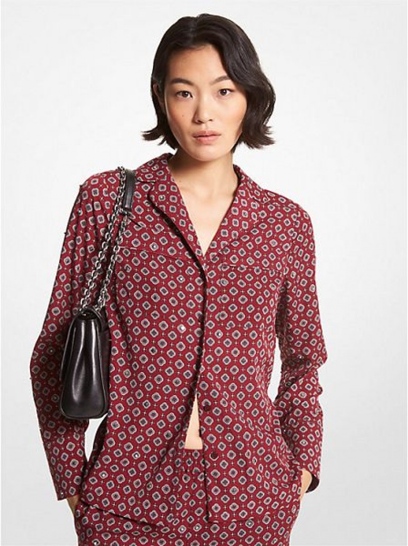 Michael Kors Studded Medallion Crushed Crepe Pajama Overhemd Dames Bordeaux | 042631-DZB