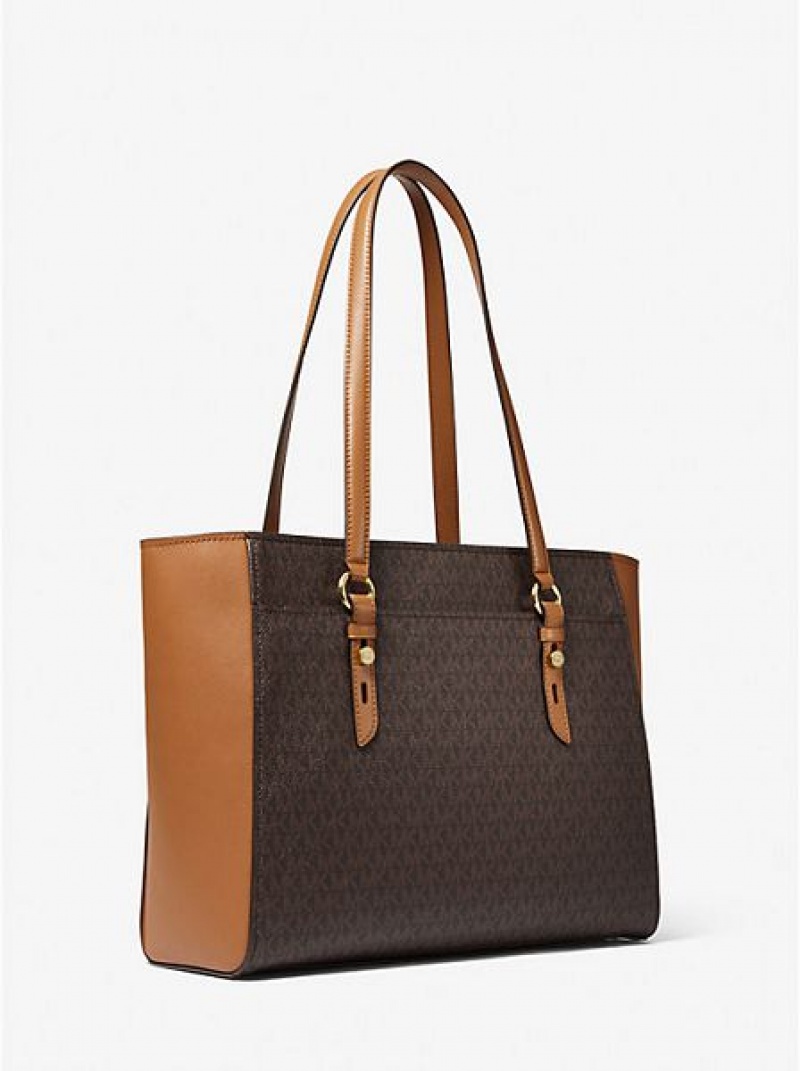 Michael Kors Sullivan Large Logo And Leren Tote Tassen Dames Bruin | 652418-IAT