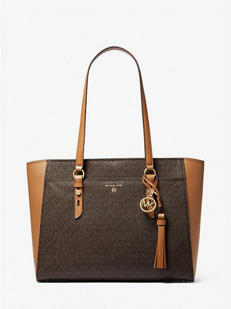 Michael Kors Sullivan Large Logo And Leren Tote Tassen Dames Bruin | 652418-IAT