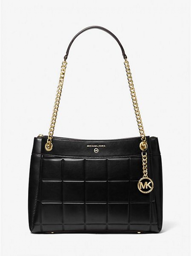 Michael Kors Susan Medium Gewatteerd Leren Schoudertassen Dames Zwart | 164875-XZI