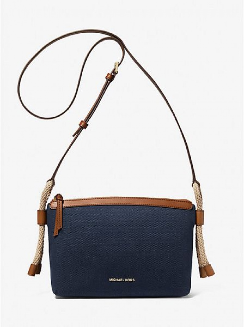 Michael Kors Talia Medium Katoenen Canvas Crossbodytassen Dames Donkerblauw Gekleurd | 450678-CPN