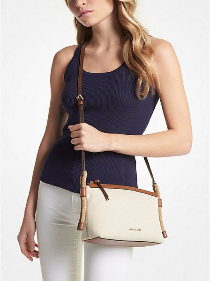 Michael Kors Talia Medium Katoenen Canvas Crossbodytassen Dames Beige | 192465-CLA