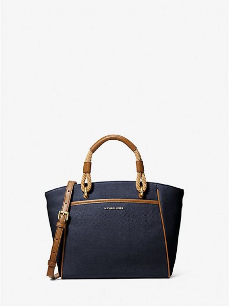 Michael Kors Talia Small Katoenen Canvas Tote Tassen Dames Donkerblauw Gekleurd | 814657-WGZ