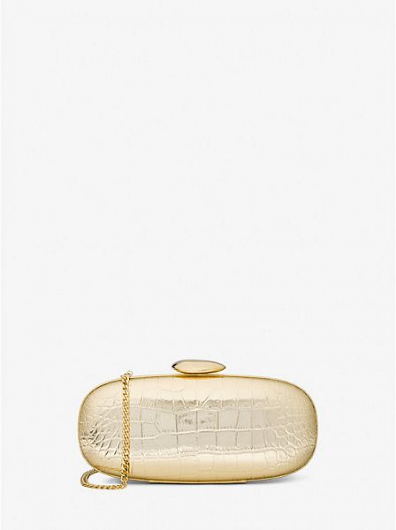 Michael Kors Tina Small Metallic Crocodile Embossed Leren Mini Tassen Dames Goud | 897156-GZU