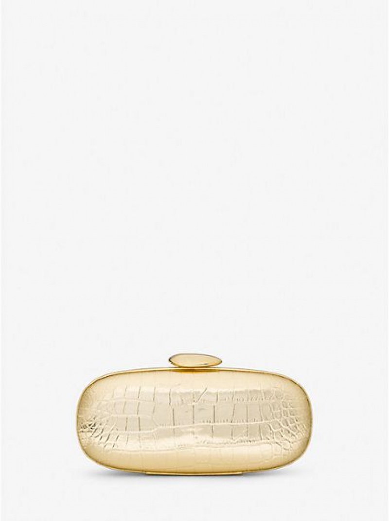 Michael Kors Tina Small Metallic Crocodile Embossed Leren Mini Tassen Dames Goud | 897156-GZU