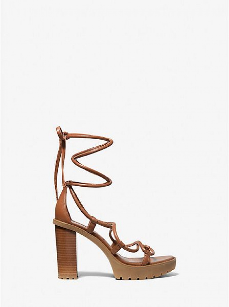 Michael Kors Vero Leren Plateau Sandalen Dames Bruin | 123084-JRD