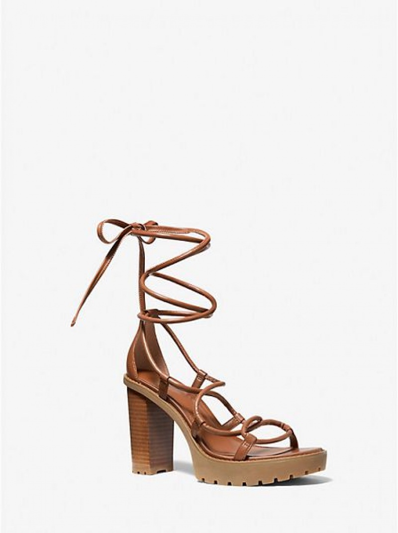 Michael Kors Vero Leren Plateau Sandalen Dames Bruin | 123084-JRD