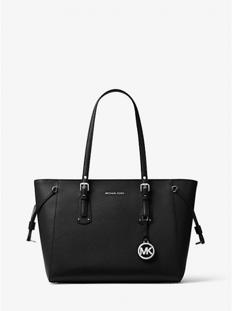 Michael Kors Voyager Medium Crossgrain Leren Tote Tassen Dames Zwart | 194708-XOL