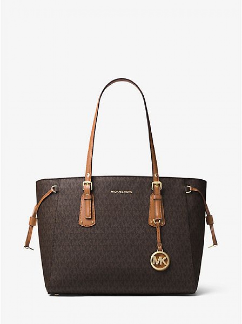 Michael Kors Voyager Medium Logo Tote Tassen Dames Bruin | 872403-LCP