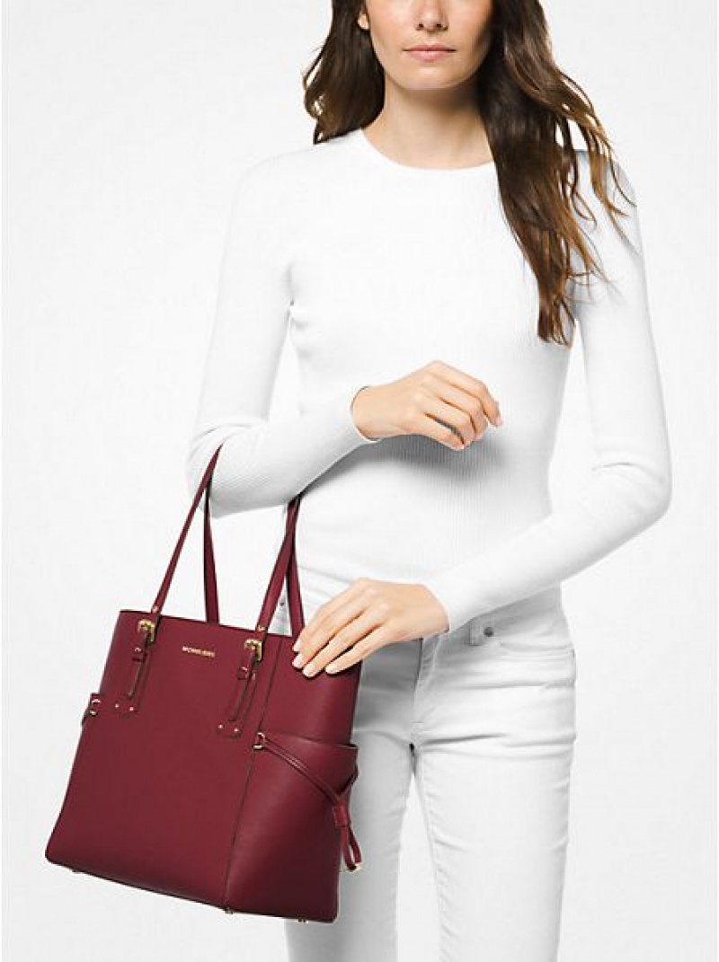 Michael Kors Voyager Small Crossgrain Leren Tote Tassen Dames Bordeaux | 038215-JNO