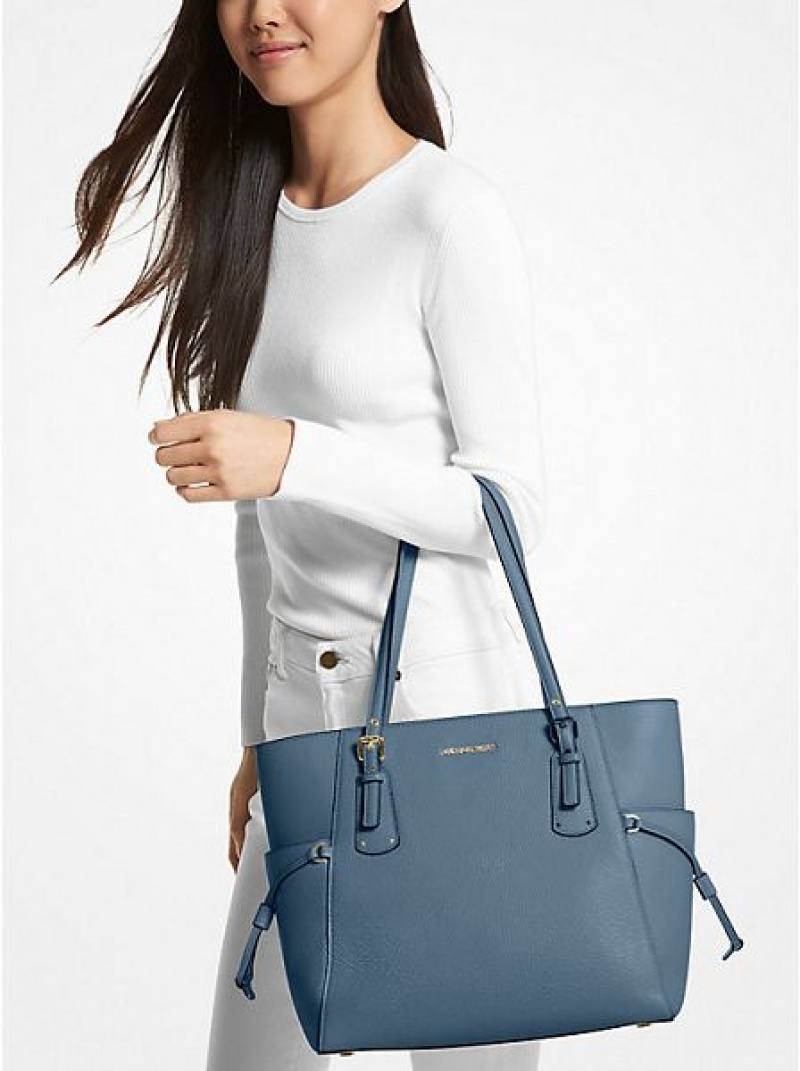 Michael Kors Voyager Small Pebbled Leren Tote Tassen Dames Blauw | 183569-ZTH