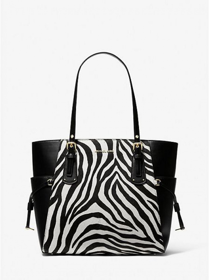 Michael Kors Voyager Small Zebra Printed Calf Hair Tote Tassen Dames Zwart | 891064-OZE