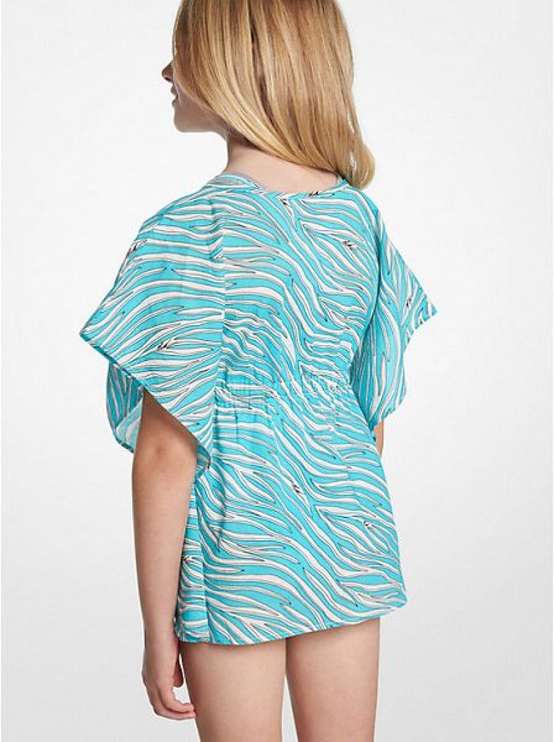 Michael Kors Zebra Printed Katoenen Poncho's Kinderen Turquoise | 156407-MWS